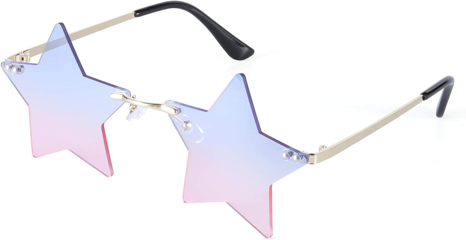 

Солнцезащитные очки без оправы со звездами, разноцветные солнцезащитные очки для женщин, очки с пентаграммой, сувенир для вечеринки на Хэллоуин, очки со звездами Dazzleimart, Blue Pink