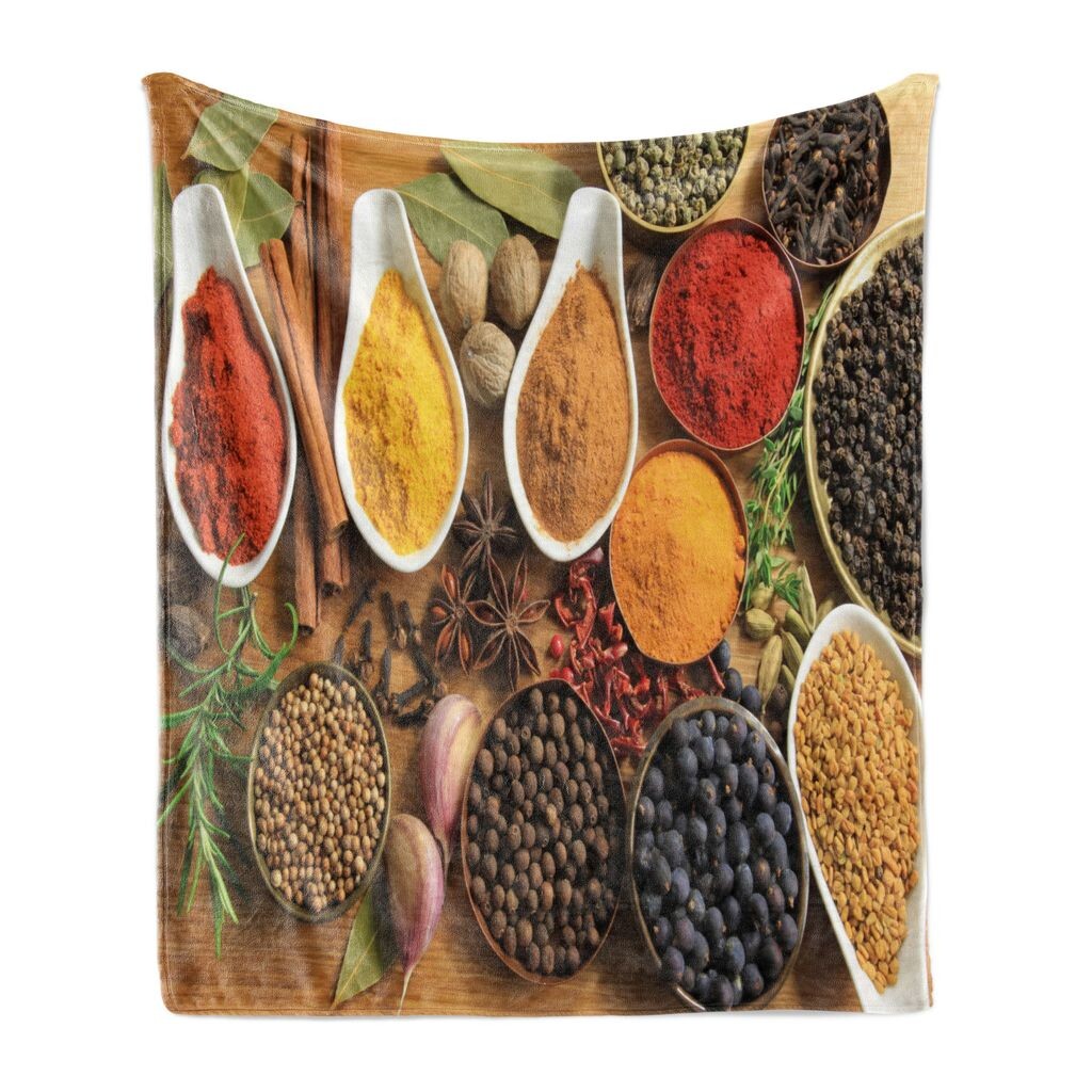 

ABAKUHAUS Spice Мягкое фланелевое флисовое одеяло, Живописный обзор различных и полезных вкусовых добавок и овощей, 175 x 230 см, Разноцветные