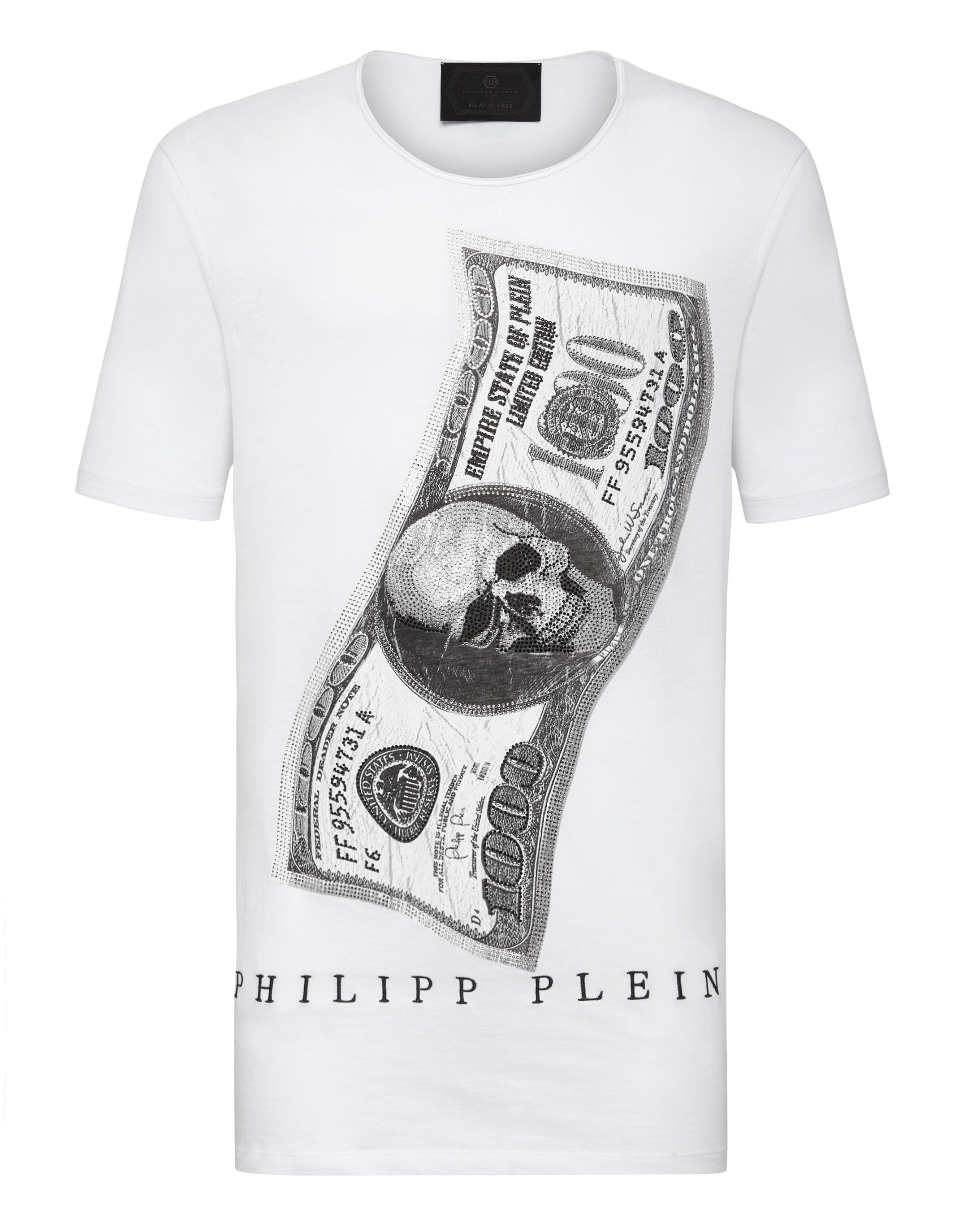 

Футболка черная с круглым вырезом и надписью «Доллар» PHILIPP PLEIN
