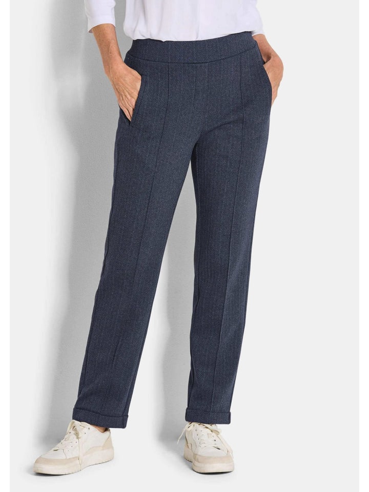 

GOLDNER Деловые брюки CARLA с узором «елочка», темно-синего цвета