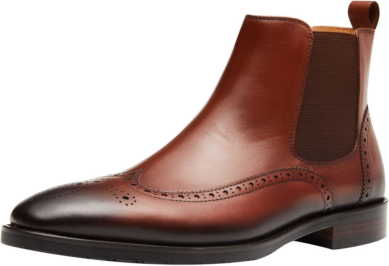 

Мужские кожаные ботинки Chelsea Santimon, формальные классические ботинки для мужчин, деловые повседневные ботинки-вестчер Wingtip, коричневый