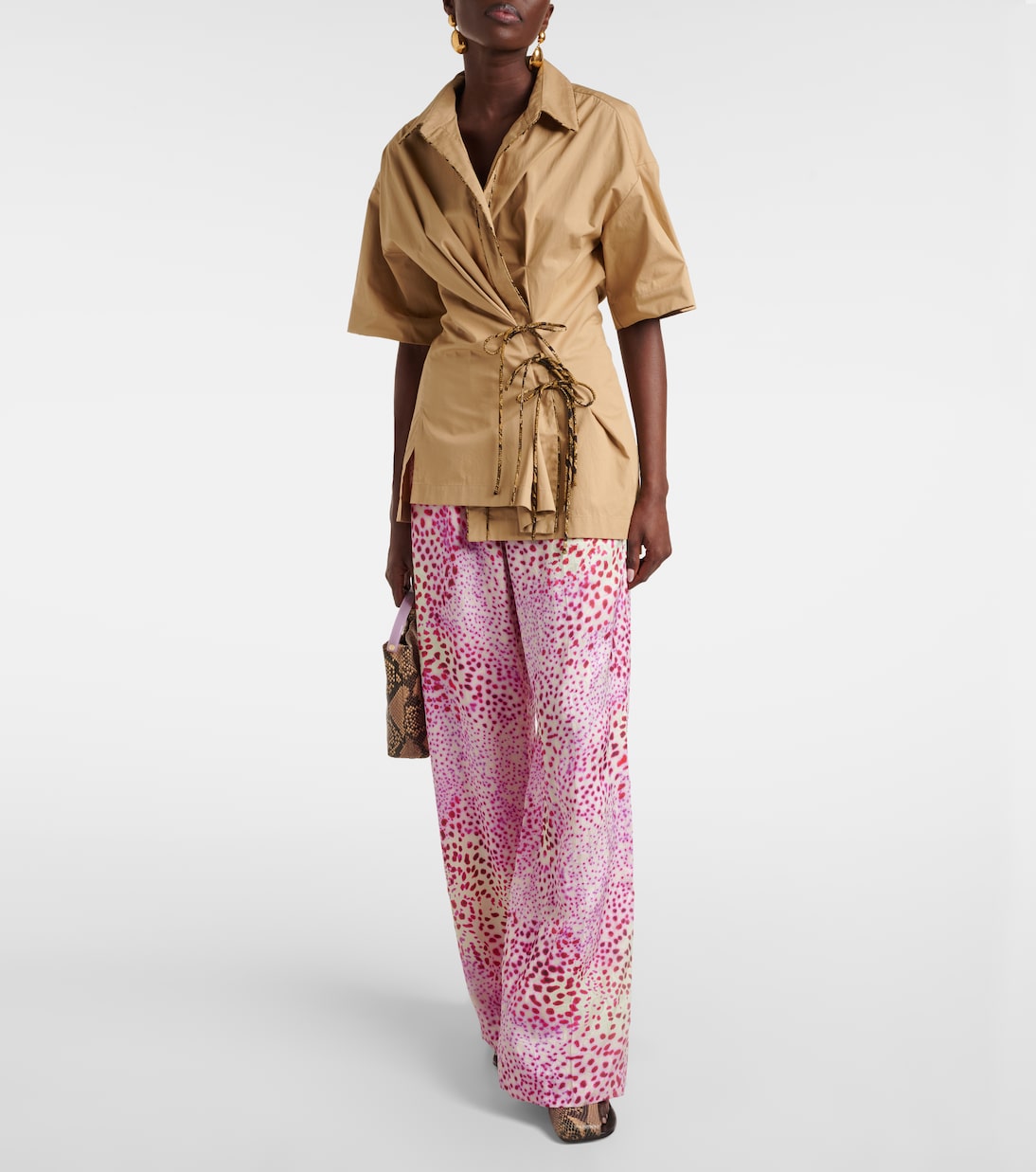 Брюки широкие из жаккарда Dries Van Noten, фуксия — фото 2