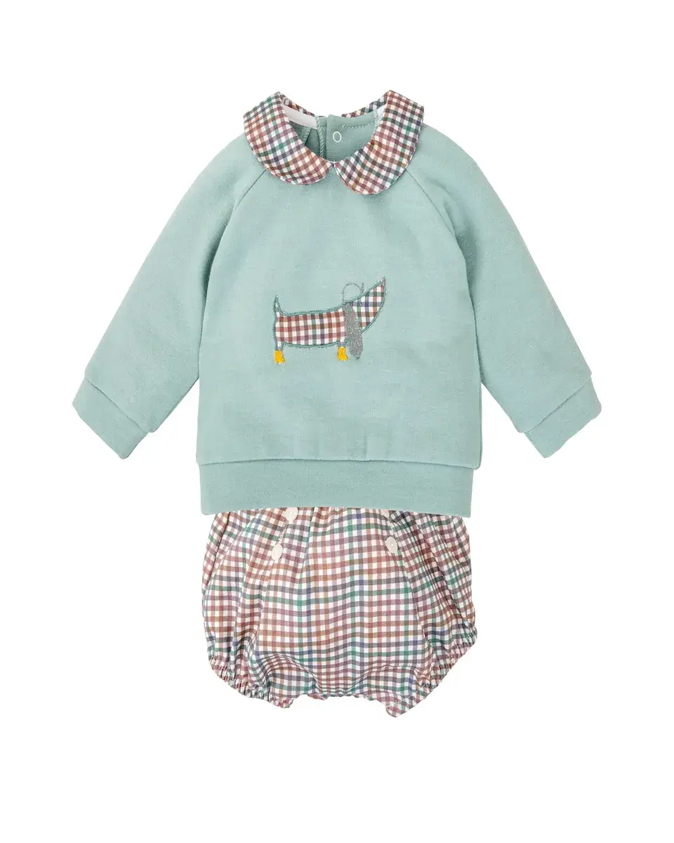 

Комплект для мальчика: толстовка с воротником для младенца и соответствующие трусики BABIDÚ, зеленый