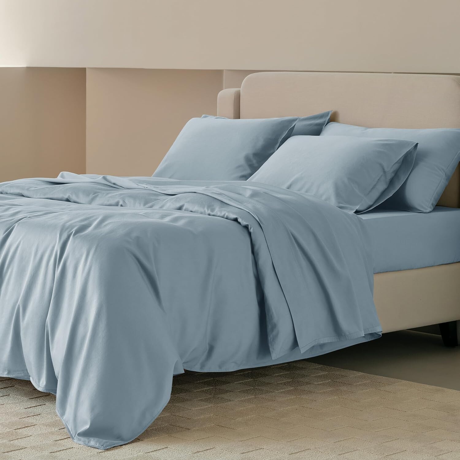 

[T] Комплект пододеяльников Bedsure с двойной строчкой из хлопка, тенселя и лиоцелла и комплект простыней, размер King, 1 комплект пододеяльников, 108 x 92 дюйма, 1 простыня на подкладке, 78 x 80 x 16 дюймов, стерлингового синего цвета Double St...