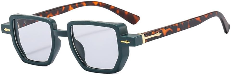 

LVTFCO Модные маленькие солнцезащитные очки для женщин UV400 в винтажном панк-стиле с заклепками, женские многоугольные очки, мужские градиентные солнцезащитные очки, Green Light Grey