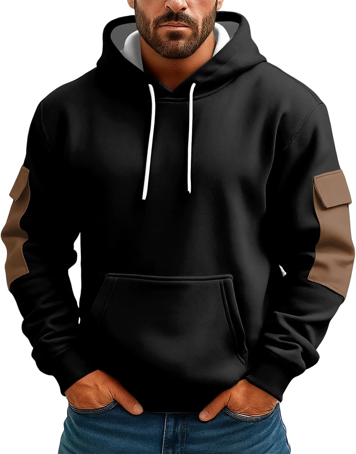 

Мужская толстовка с капюшоном, длинным рукавом и карманами