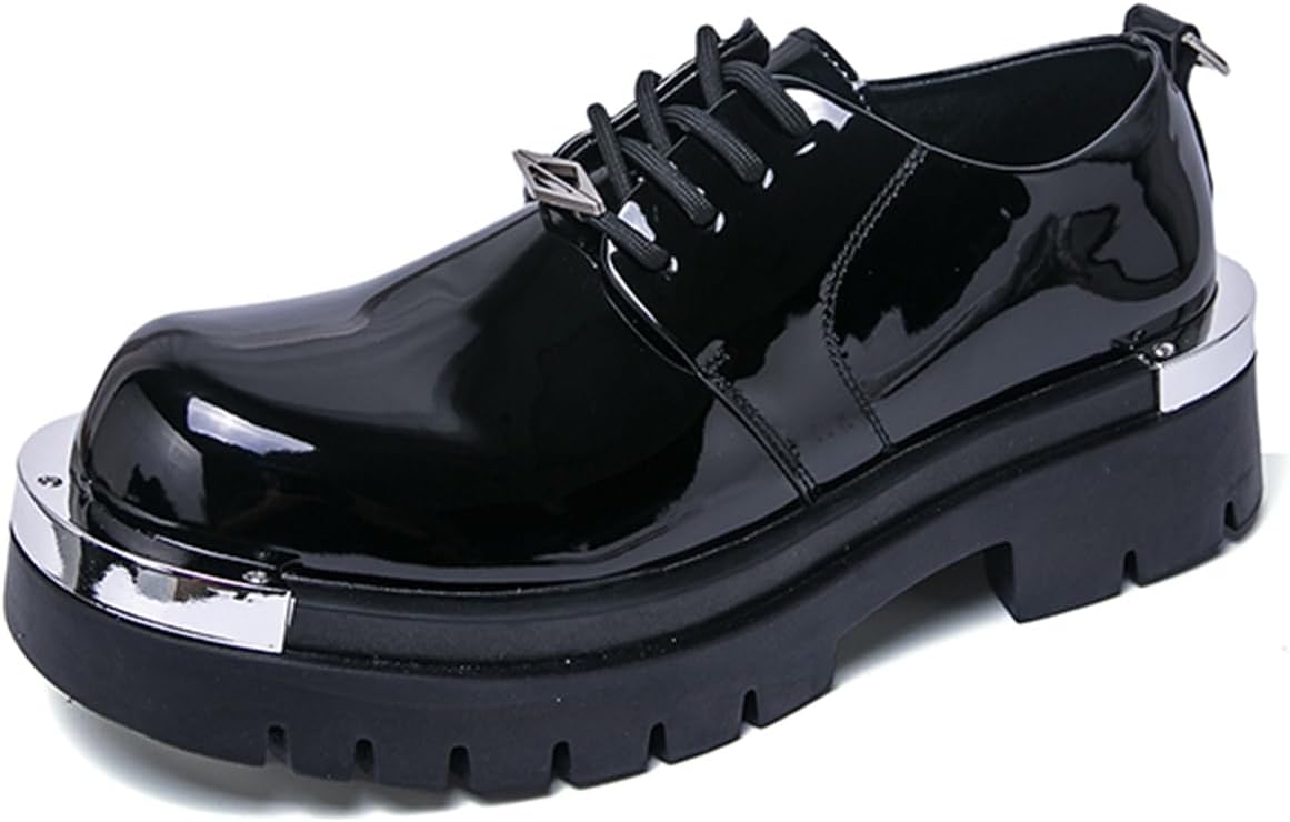 

Мужские оксфорды с шнуровкой, из лакированной кожи с металлической пластиной, на массивной платформе, широкий круглый носок, противоскользящая подошва, дерби для делового стиля, формального офиса, работы, свадеб и вечеринок Tixewsjh, черный