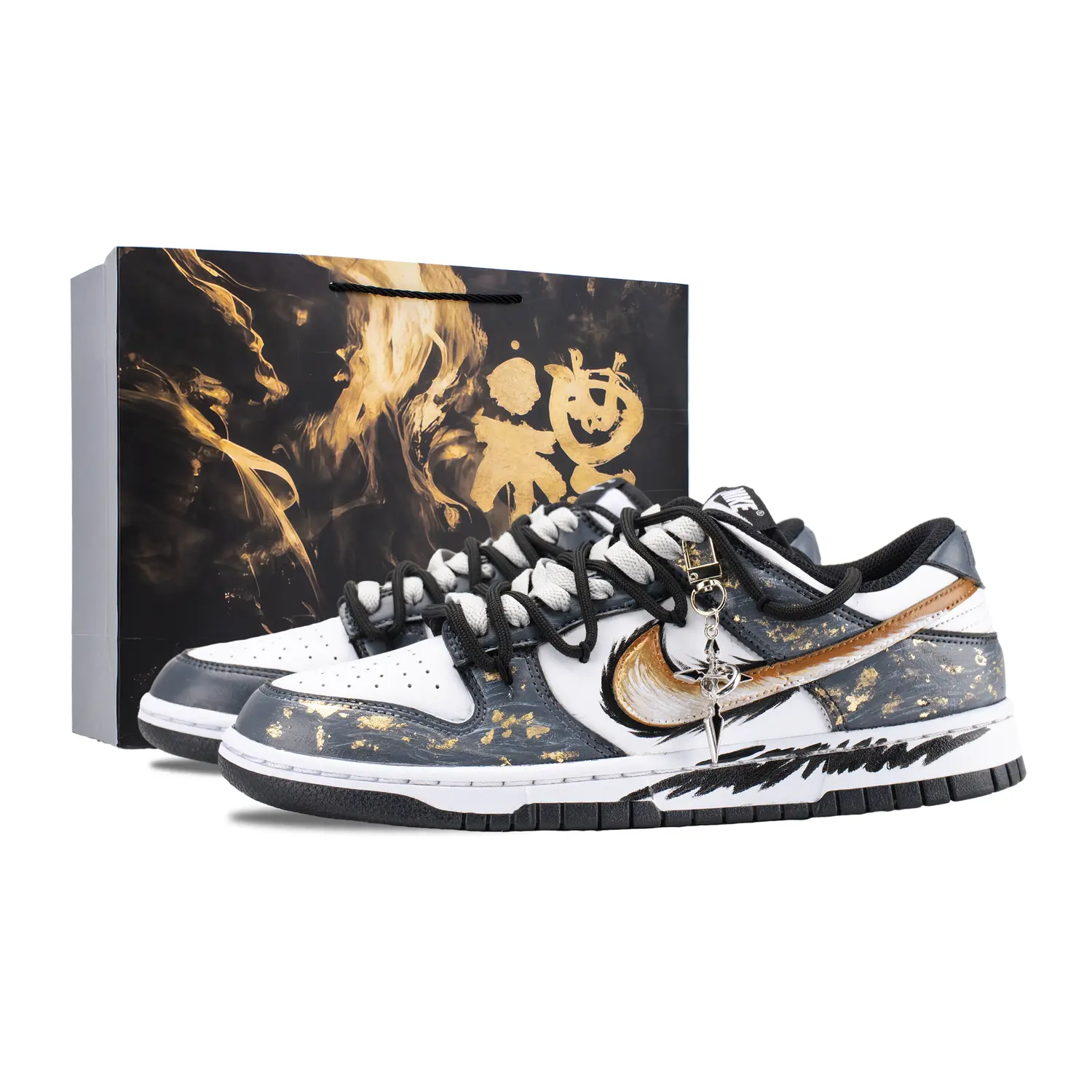 

Nike Dunk Dark Domain Gold Feather Abrasion Resistant Low top Skateboard Shoes Unisex серый золото