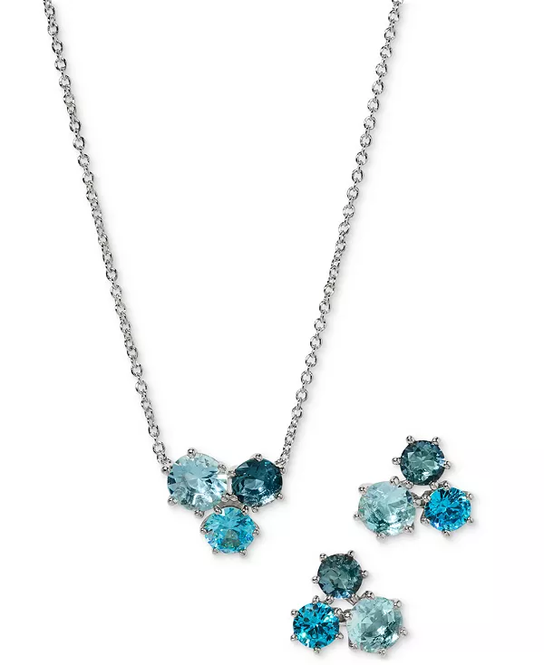

Ожерелье с тремя подвесками и серьгами-гвоздиками из кубического циркония, 16 дюймов + удлинитель 2 дюйма Eliot Danori, aqua/silver