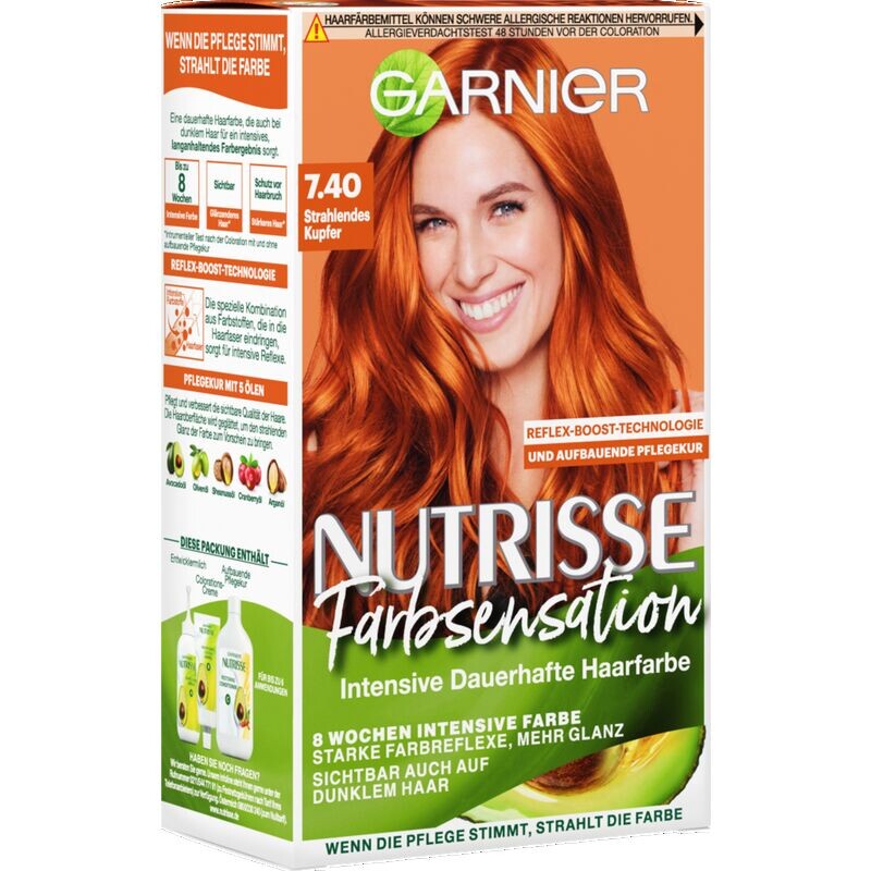

Интенсивная стойкая краска для волос Color Sensation 7.40 Сияющая медь Garnier, 1 шт.