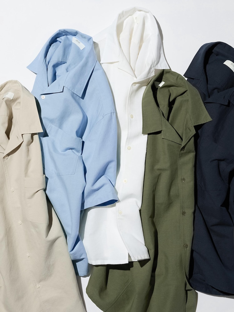 Рубашка из льняной смеси с коротким рукавом Uniqlo, цвет 32 бежевый — фото 4
