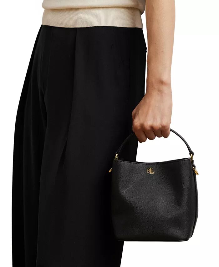 

Сумка-ведро Mini Reese из кожи Crosshatch Lauren Ralph Lauren, черный