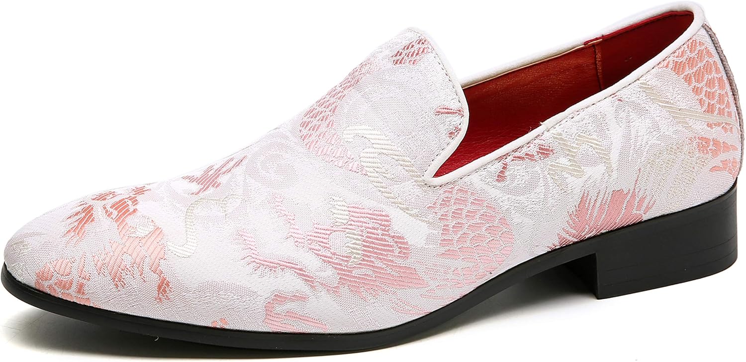 

Мокасины Santimon Mens Penny с вышивкой, повседневные слипоны для вождения, свадебные и праздничные туфли, розовые шлепанцы, розовый