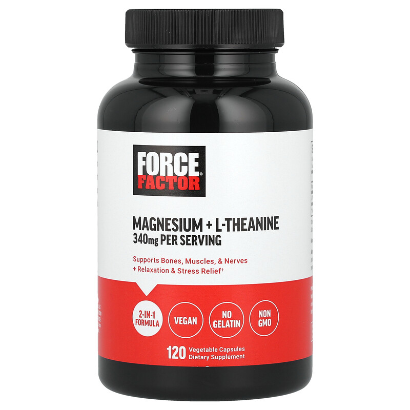 

Force Factor, Магний + L-теанин, 120 растительных капсул