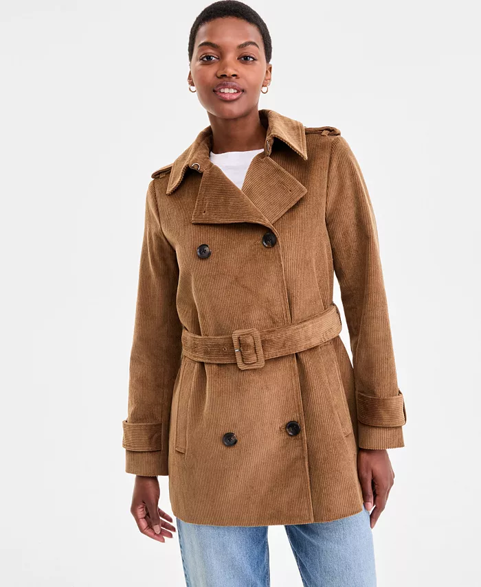 

Женский вельветовый тренч с поясом BCBGMAXAZRIA, коричневый/бежевый