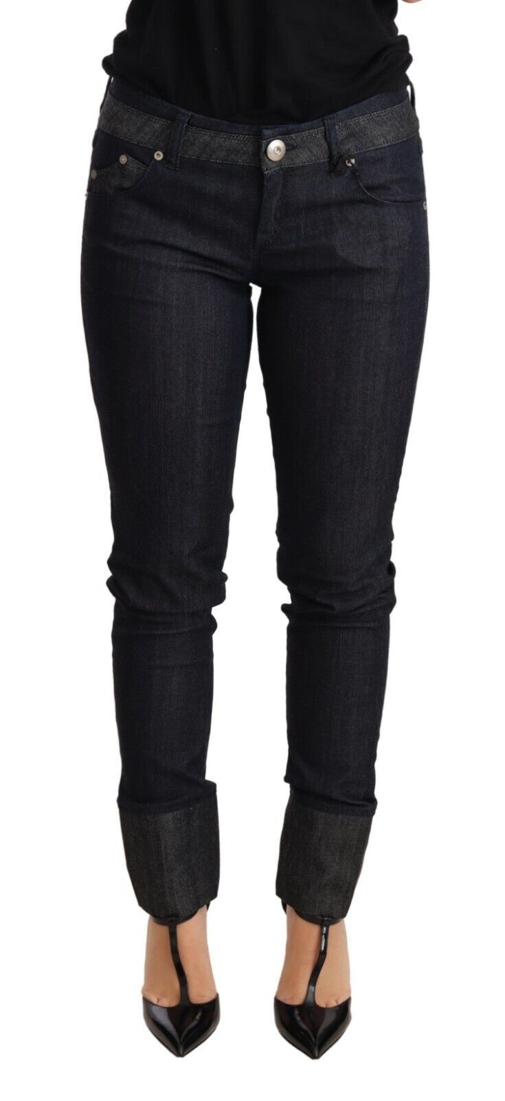 

Женские хлопковые джинсы Ermanno Scervino Skinny Folded Hem Trouser, синий