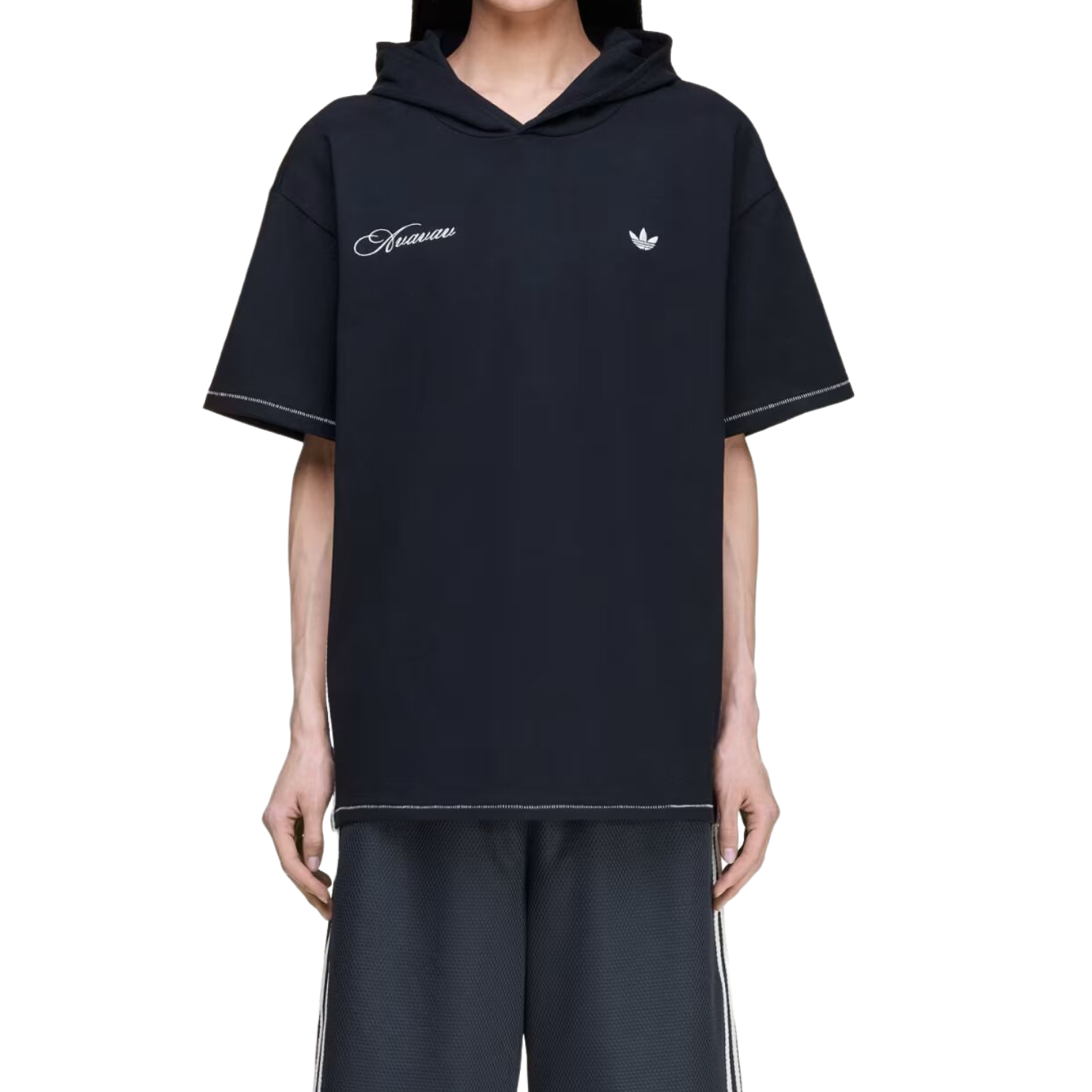 (WMNS) Футболка с капюшоном Adidas x Avavav, черная — фото 3