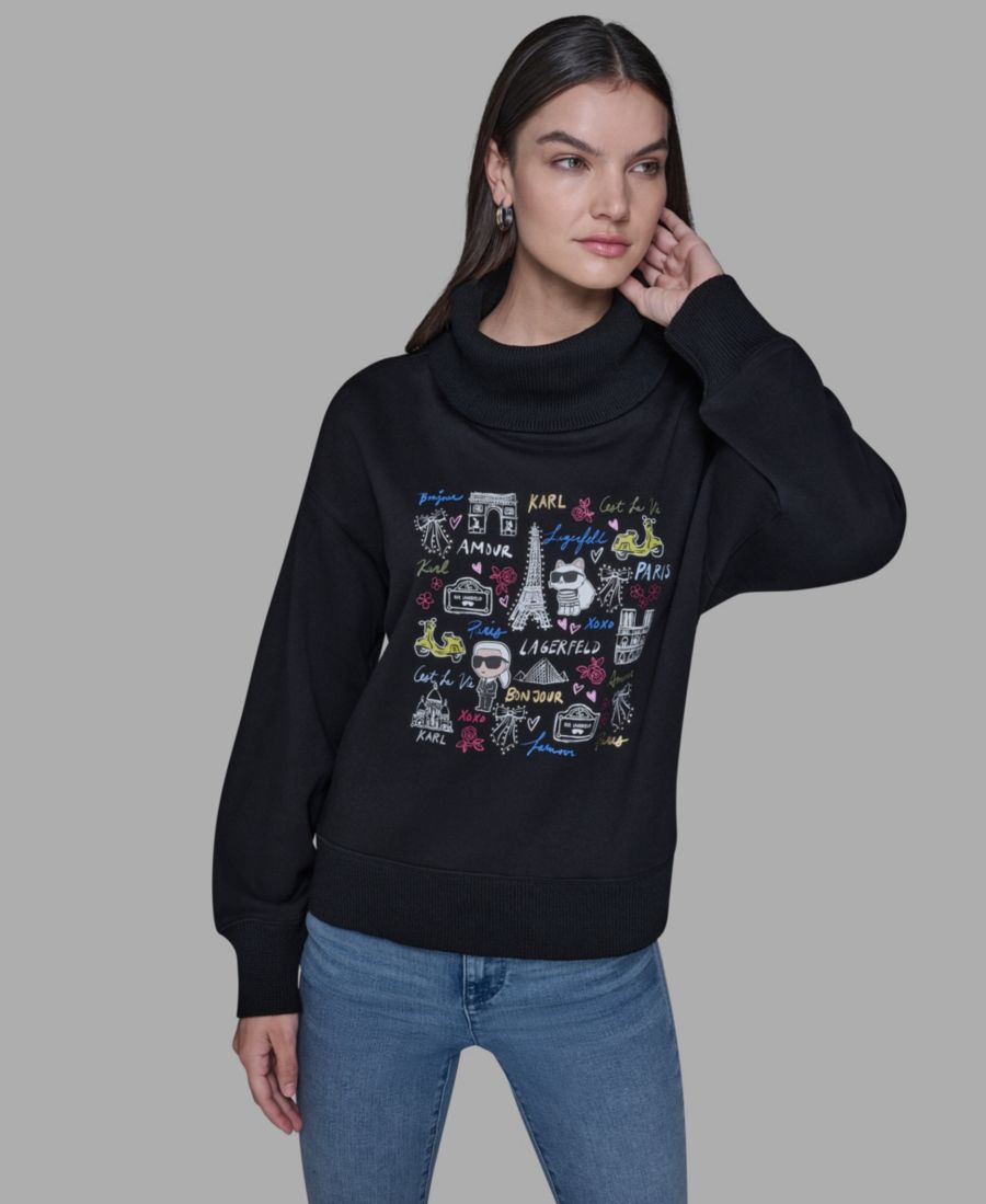 

Женский свитер с высоким воротником и принтом KARL LAGERFELD PARIS, Black