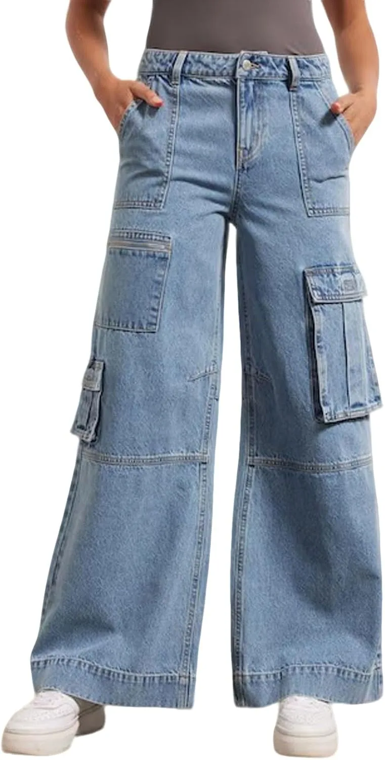 

Женские джинсы-карго Y2k с широкими штанинами и высокой талией loveimgs