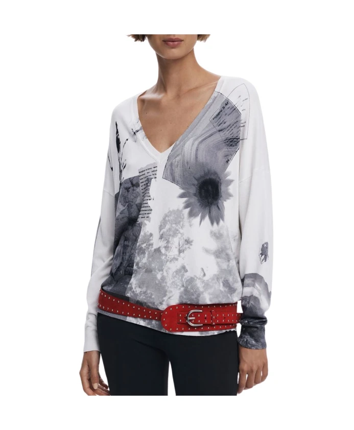 

Белый вискозный женский свитер Gotemburgo Desigual, мультиколор