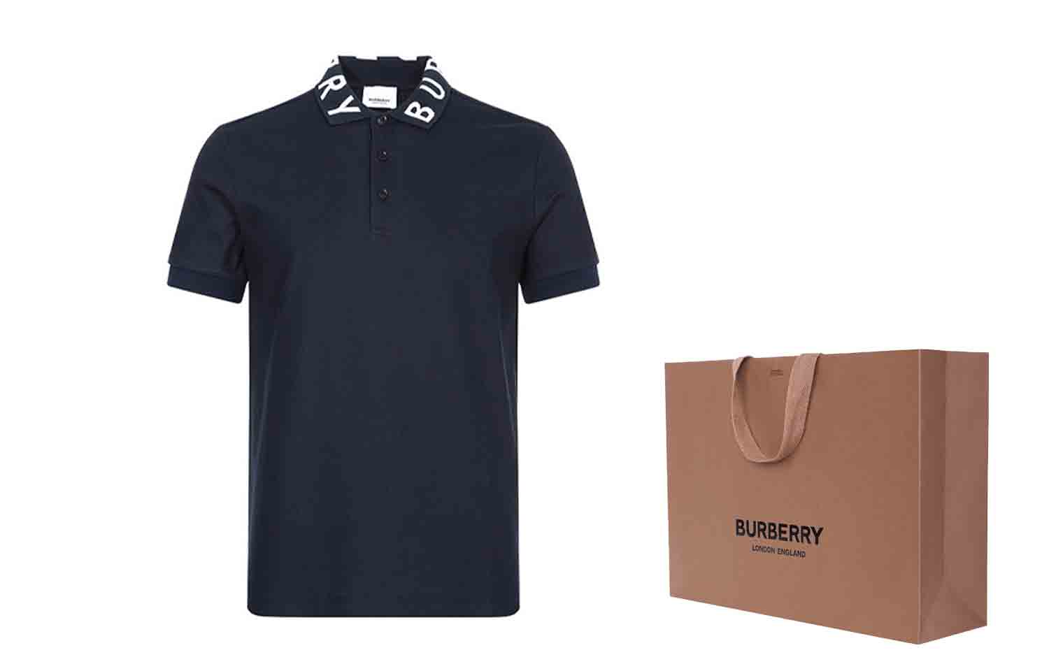 Мужская поло с воротником и логотипом Ryland Navy Burberry, Морская синева + упаковка в подарочном пакете (включая подарочный пакет) — фото 3