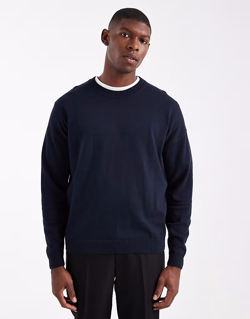 

Свободная трикотажная футболка с длинными рукавами и круглым вырезом темно-синего цвета Asos Design, Синий, Свободная трикотажная футболка с длинными рукавами и круглым вырезом темно-синего цвета Asos Design