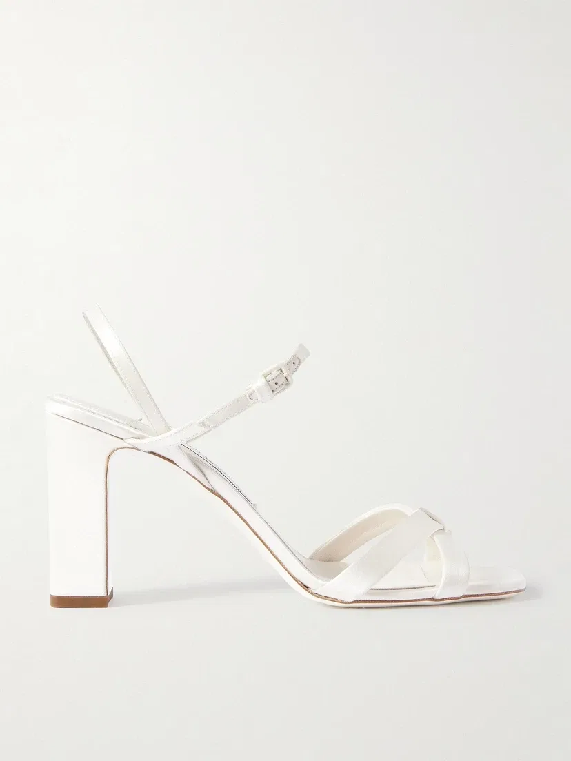 Атласные босоножки с ремешком сзади Elsy 85 JIMMY CHOO, белый