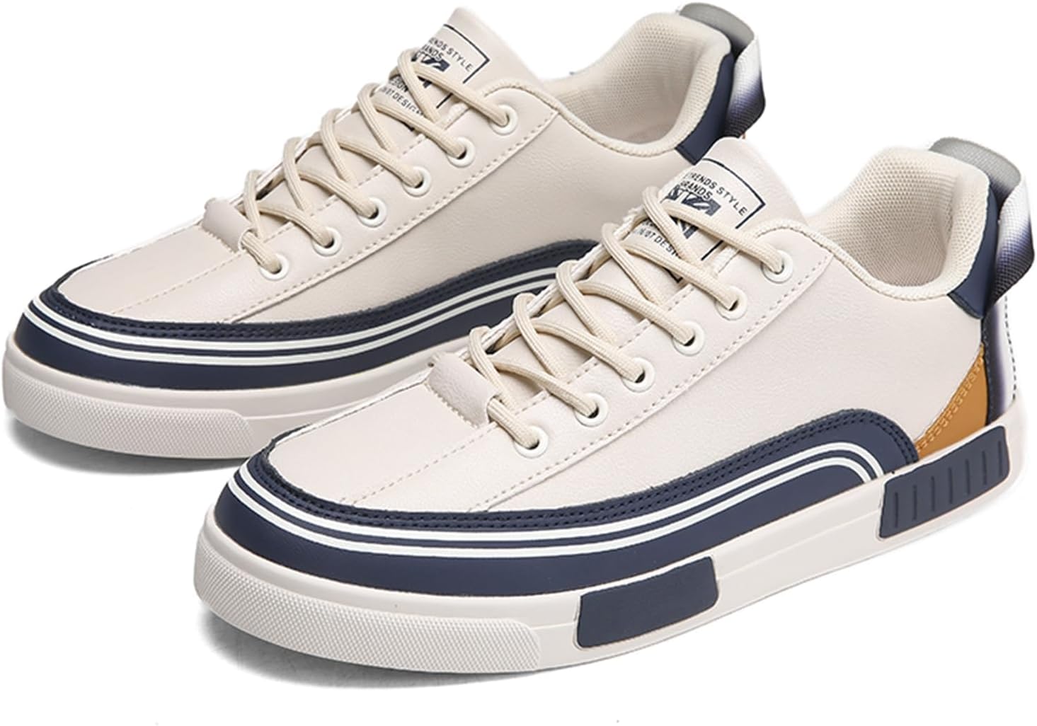 

Мужские повседневные кроссовки для скейтборда с полосатым дизайном и цветными блоками, низкие, на шнуровке, для прогулок на улице, уличного бега и спортивного стиля Dacnakby, синий/бежевый