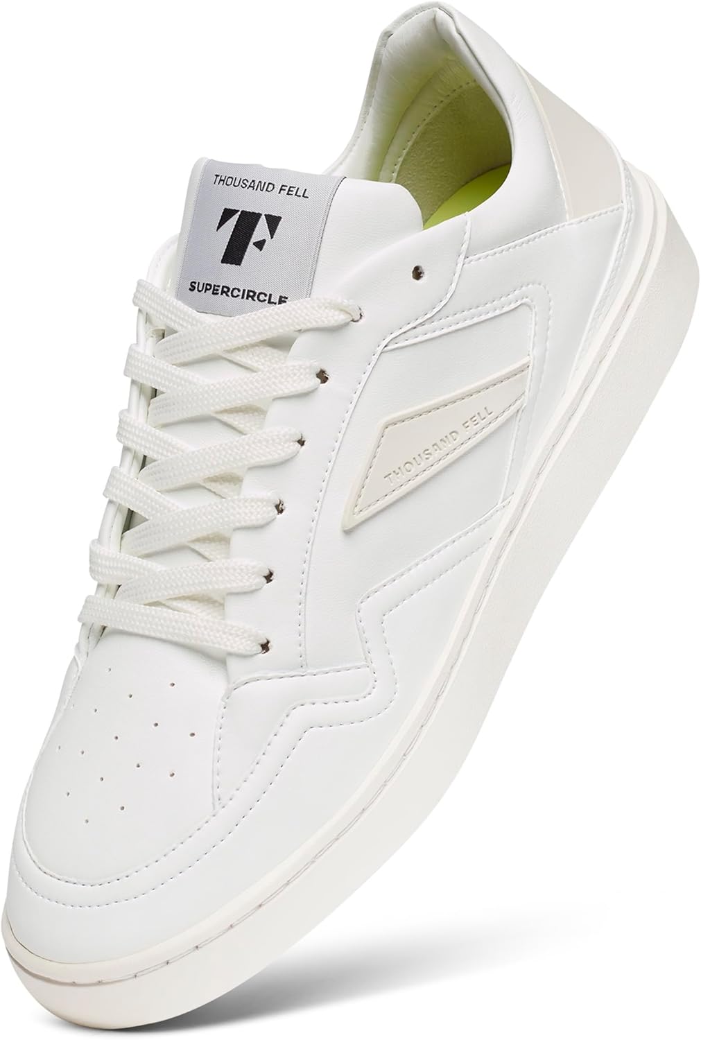 

Кроссовки Thousand Fell Men’s Court - экологичные веганские обувь из био-кожи, изготовленной из переработанных и пищевых отходов - водо- и пятностойкие, долговечные, пригодные для переработки повседневные кроссовки, белый