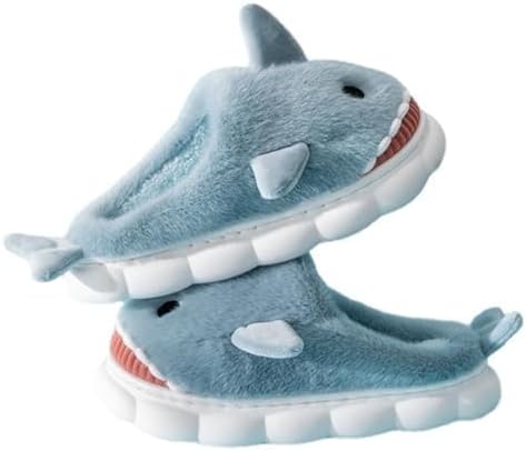 

Мягкие плюшевые тапочки «Акула», домашние тапочки, для использования дома и на улице, закрытые сзади, для женщин и мужчин Pzq, светло-голубой