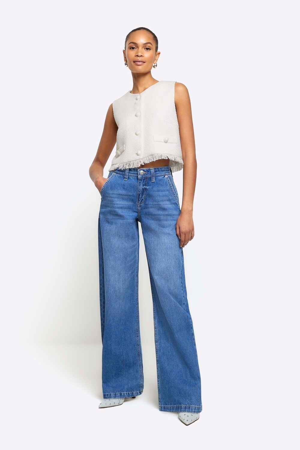 

Джинсы со средней посадкой и широкими штанинами River Island, синий