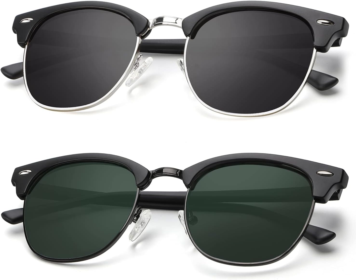 

Поляризованные солнцезащитные очки KALIYADI для мужчин и женщин, полуободковая оправа, солнцезащитные очки для вождения, блокирующие УФ-излучение, A11-(2 Pack) Matte Black | G15 | Black Rim / Matte Black | Black | Silver Rim