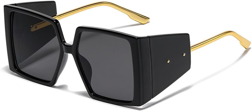 

Винтажные квадратные солнцезащитные очки в стиле панк для женщин, большие солнцезащитные очки в стиле стимпанк для мужчин, ретро-очки с защитой от ультрафиолета UV400 HYYZZC, Black-black