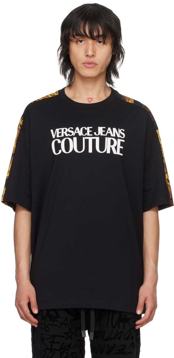 

Черная футболка с акварелью от кутюр Versace Jeans Couture, цвет Black/Gold