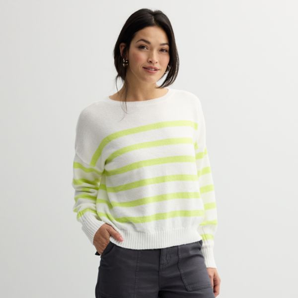 

Женский свитер с рукавами-фонариками Sonoma Goods For Life, цвет ivory lime stripe