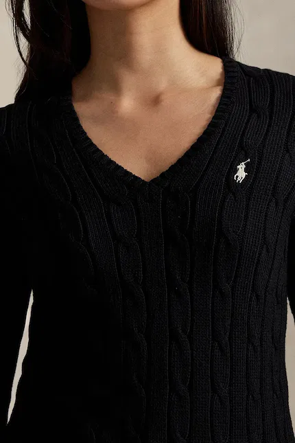 Свитер женский с V-образным вырезом Polo Ralph Lauren, черный — фото 4