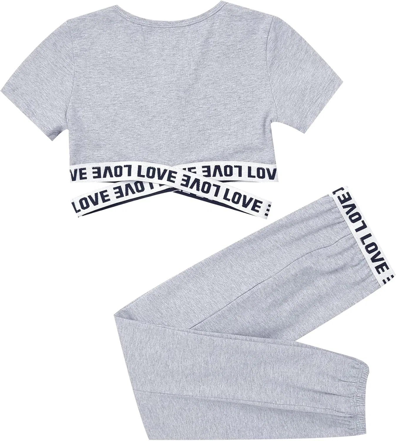 Детский спортивный костюм для гимнастики Mufeng, топ и леггинсы, Short Sleeve Grey — фото 4