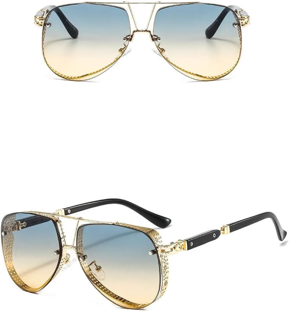 

Овальные солнцезащитные очки с ажурным узором для мужчин и женщин, роскошные, в трендовом стиле, с металлической оправой и градиентными линзами generic, Sku8