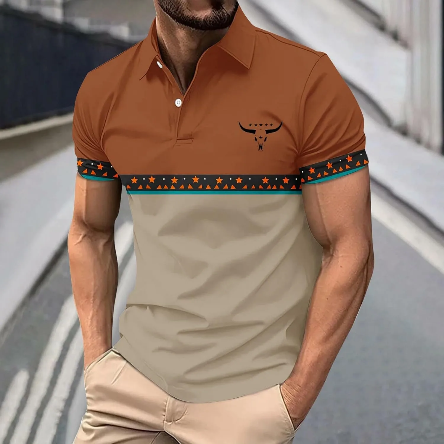 Мужская футболка с коротким рукавом Vintage Loose Button Down — фото 2