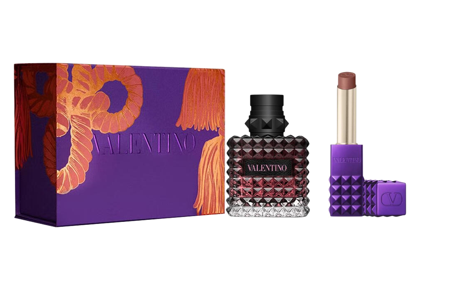 

Valentino Новогодний лимитированный набор Adventure Miss Wilderness Purple Stud помада и духи Jasmine 30мл+2,3г/50мл+2,3г