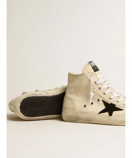 Мужские кроссовки Francy из канваса GOLDEN GOOSE с чёрной звездой бело-чёрные — фото 3