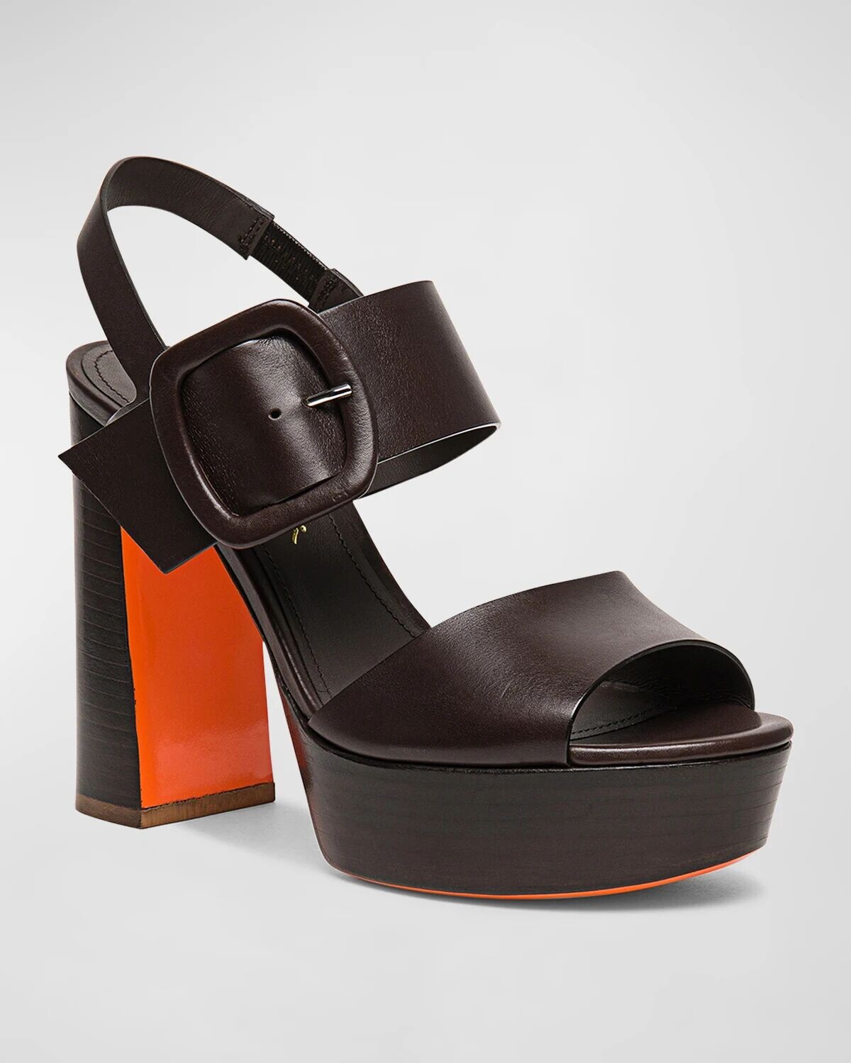 Кожаные сандалии на платформе с пряжкой Bruxel Santoni, цвет Dark Brown — фото 2