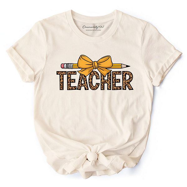 

Футболка Teacher leopard pencil с бантом в стиле ретро для учителей Ornamentallyyou, Natural