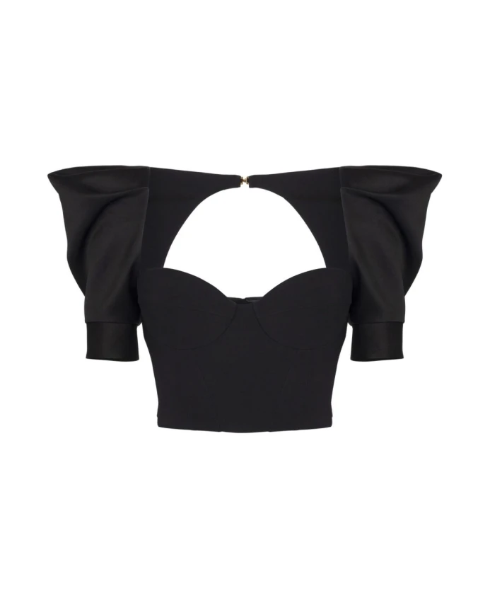 

Топ из крепа и дюшес Elisabetta Franchi, черный