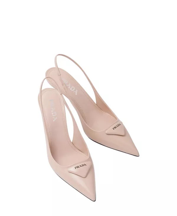 Женские туфли-лодочки из матовой кожи с открытой пяткой Prada, розовый — фото 4