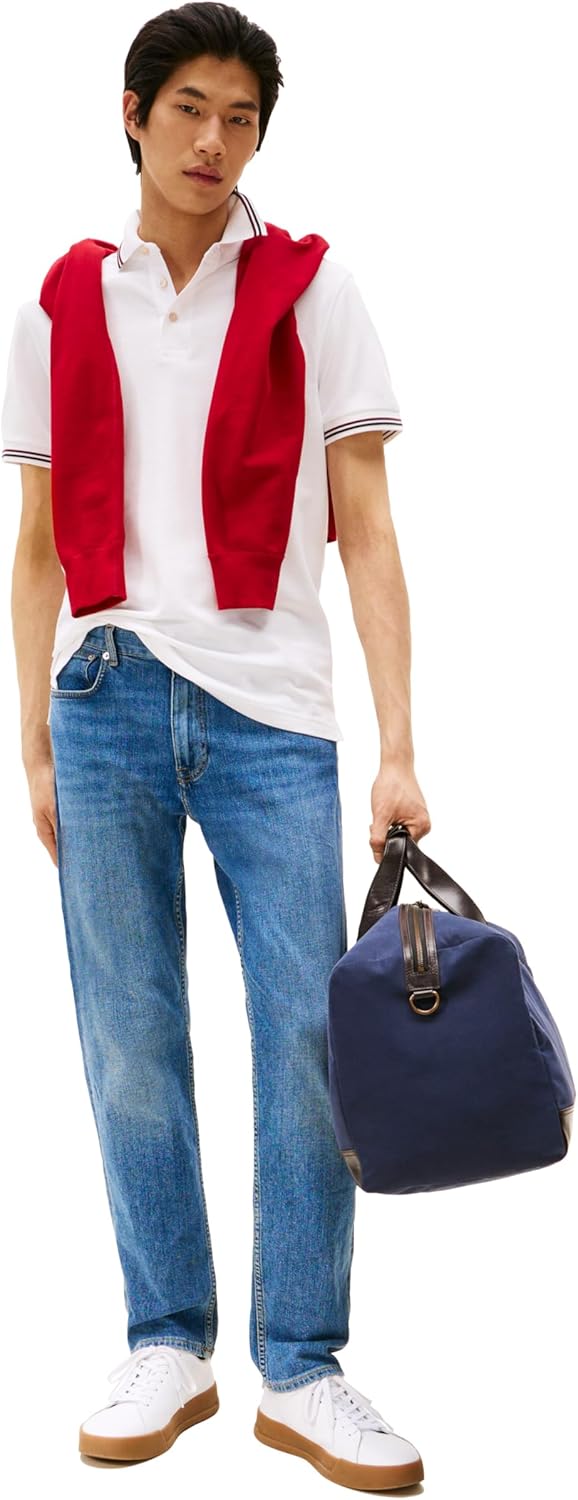 Мужские поло Tommy Hilfiger с коротким рукавом, повседневные, облегающего кроя, с эластичными манжетами, White — фото 3