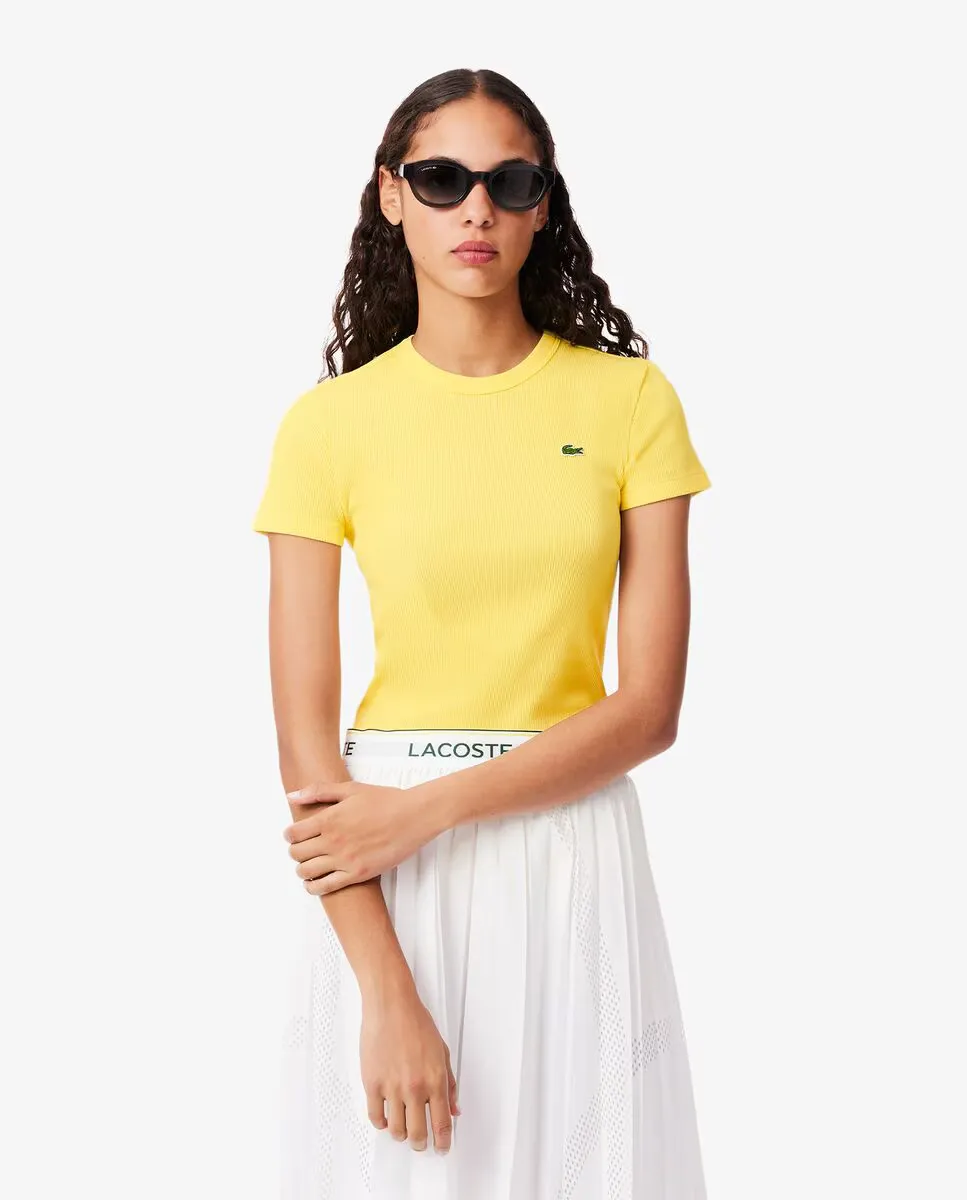 

Женская приталенная футболка из хлопка в рубчик с короткими рукавами Lacoste, жёлтый