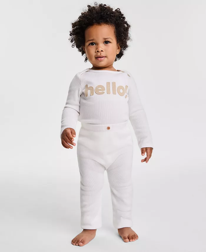 

Детский боди с длинными рукавами Baby Hello и штанишки из велюрового ребристого трикотажа First Impressions, розовый