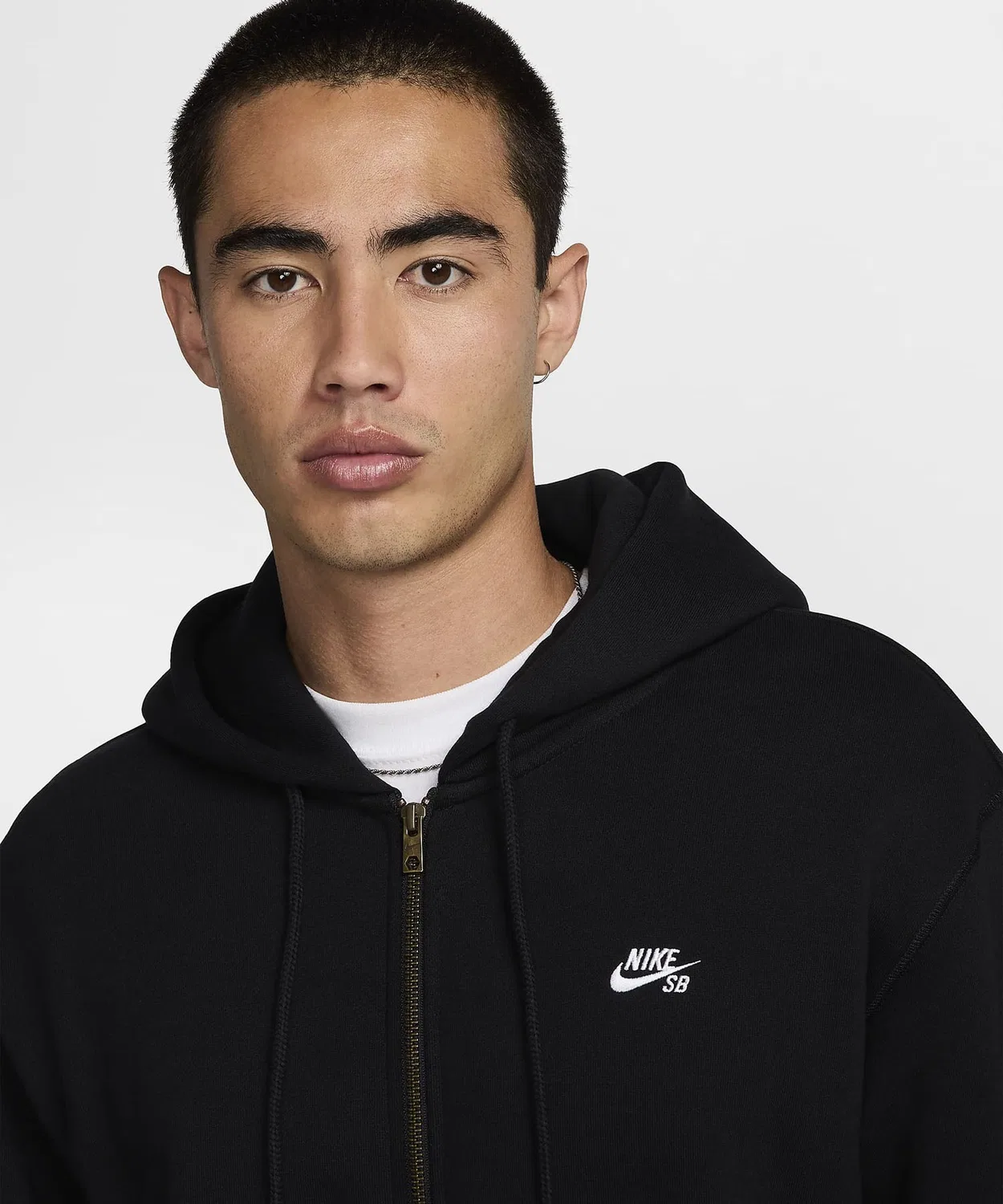 Флисовая кофта Nike SB с капюшоном, полная застёжка-молния, свободный крой, чёрный — фото 4