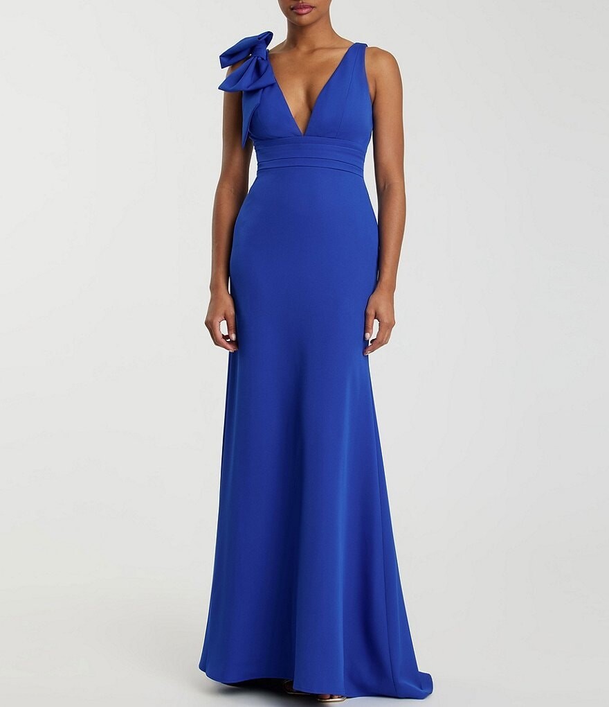 

Ieena for Mac Duggal Платье А-силуэта без рукавов с глубоким вырезом и бантом на спине с глубоким вырезом на спине, синий